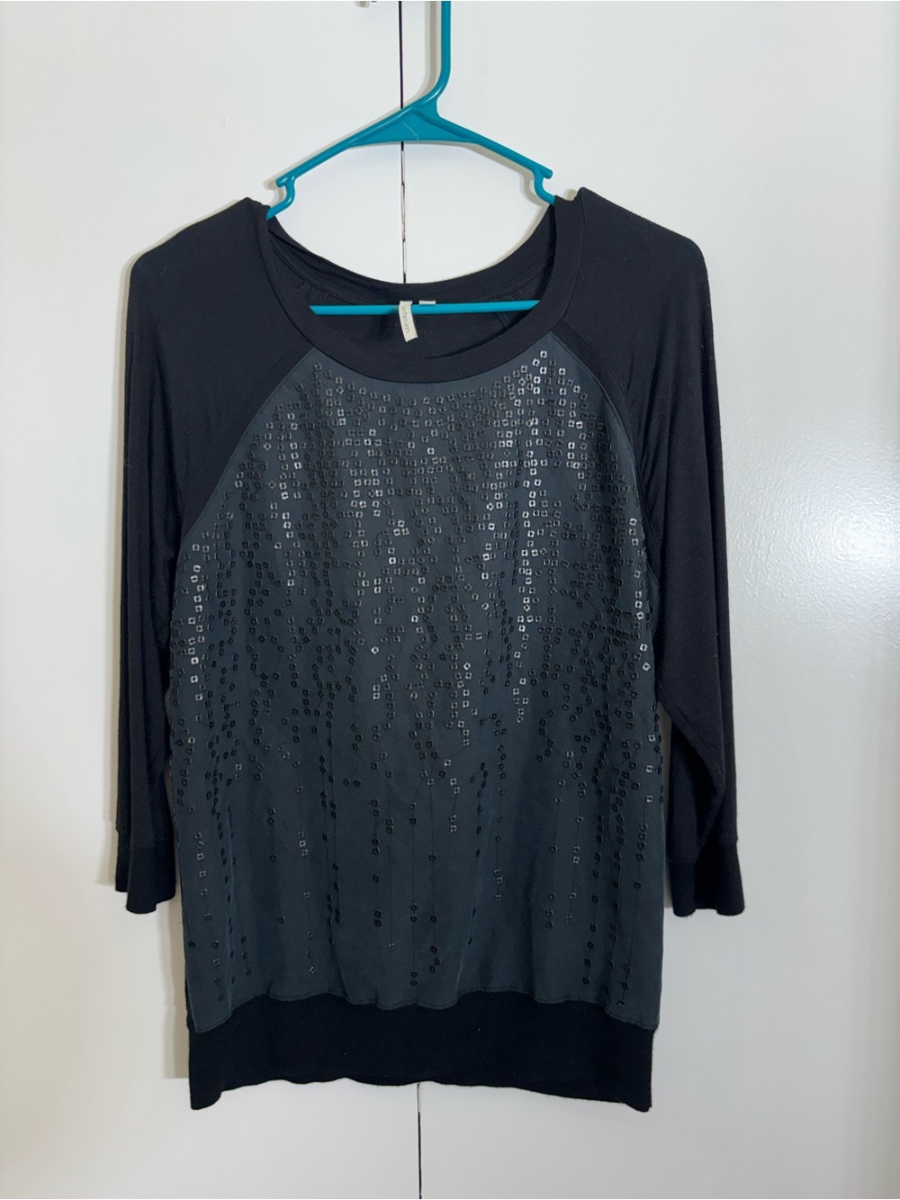 Calvin Klein Jeans Black Sequin Raglan Sleeve Top